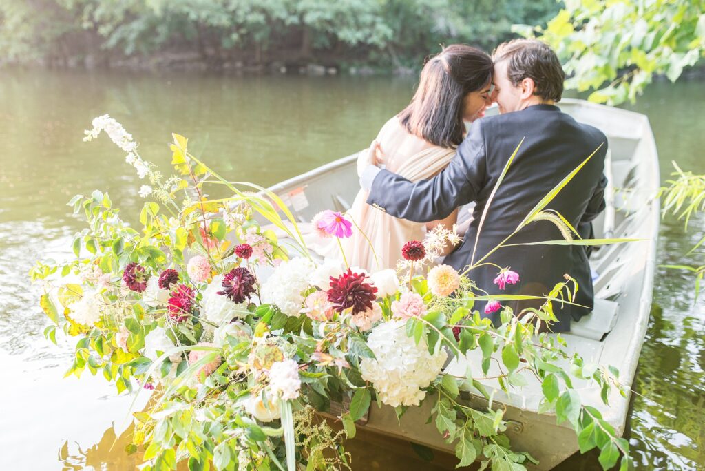 Floral Rowboat Engagement Photo